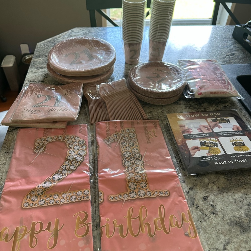 Rose Gold 21st Birthday Party Supplies Set